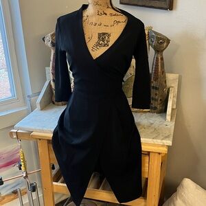 Lafayette 148 New York Black Long Sleeve Dress Amazing Design!!